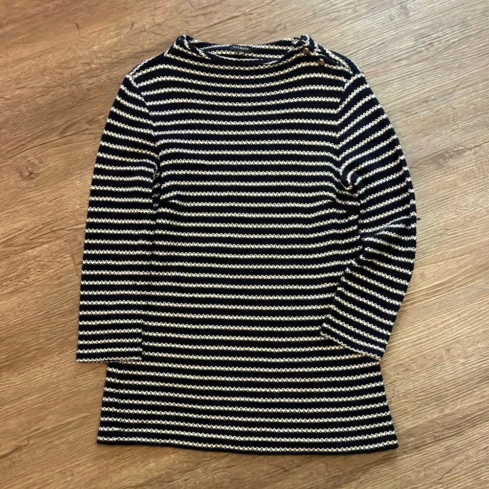 Talbots Navy and White Striped Knit Top